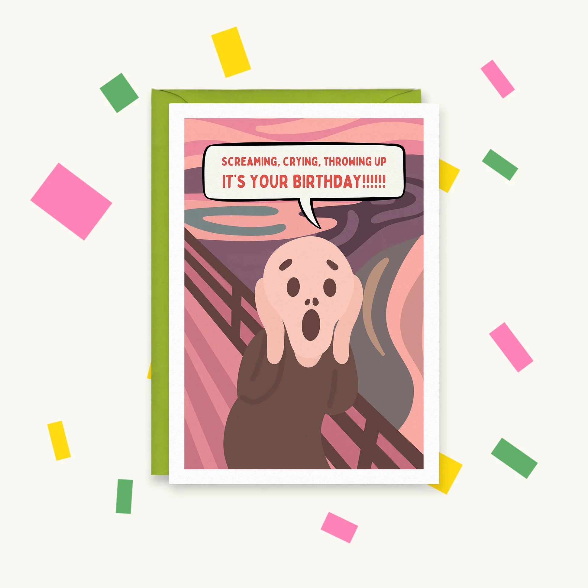 Screaming, Crying, Throwing Up Birthday – Gen Z Pop Culture Greeting Card – Happy Cacti